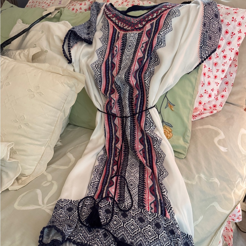 Patchington Geometric Print Mini Dress - White, Pink, Navy